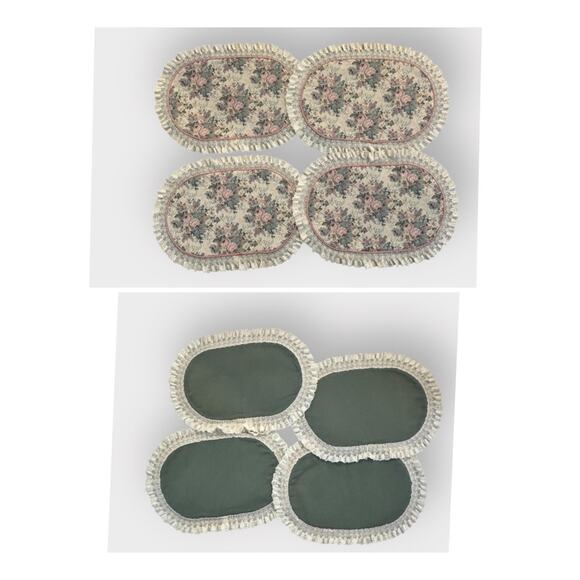 Vintage Reversible Floral Quilted Placemats Set, (4) Cottagecore 80s - Picture 1 of 7